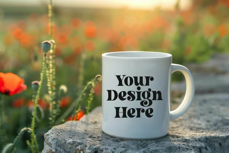 Coffee Mug Mockup Placed On A Garden