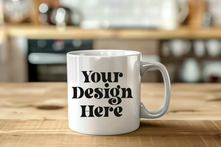 Coffee Mug Mockup Placed On A Bed Kitchen