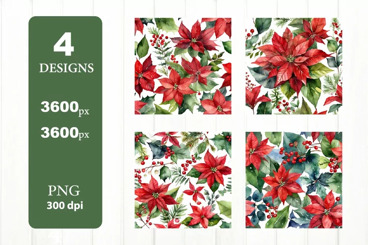 Poinsettia Digital Paper. Poinsettia Flowers 