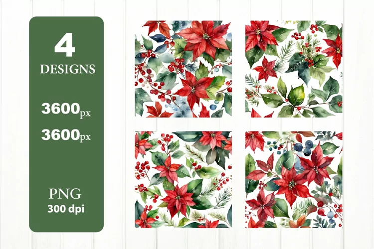 Poinsettia Digital Paper. Holiday Flowers 