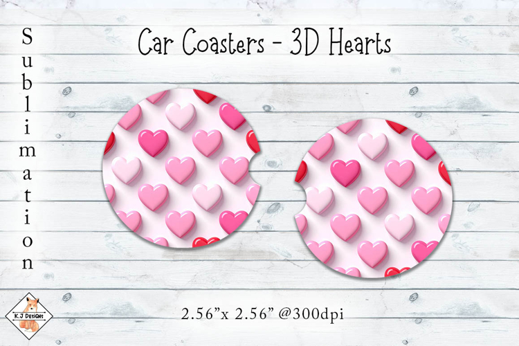 Car Coasters 3D Hearts | Sublimation Designs