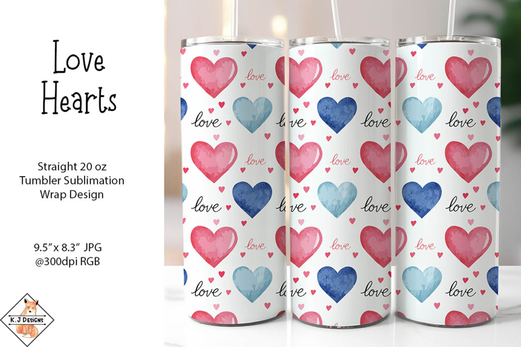 Love Hearts Tumbler Sublimation Wrap