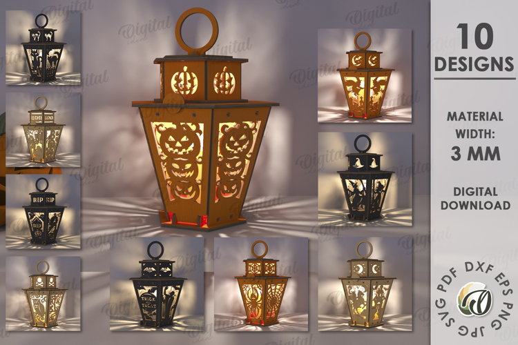 3D Halloween Lanterns Bundle Laser Cut. Halloween Lamp SVG