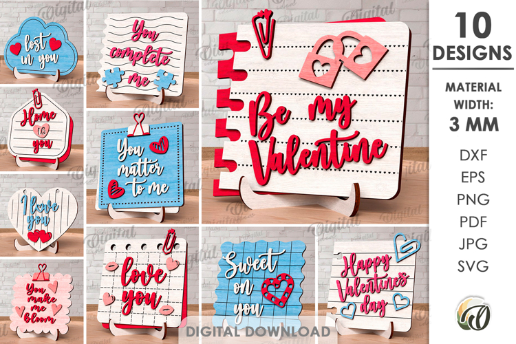 Valentine’s Day Notes Stands Bundle Lasercut. Valentine SVG