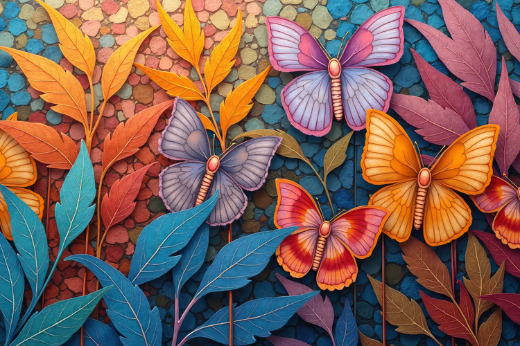 Multicolor Flower With Butterfly Background