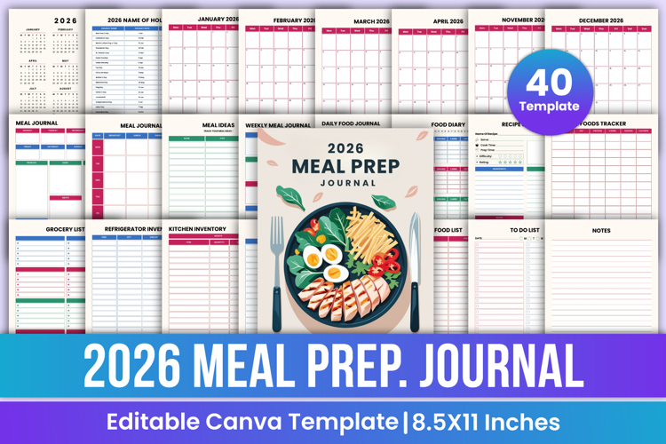 2026 Meal Prep Journal Canva template