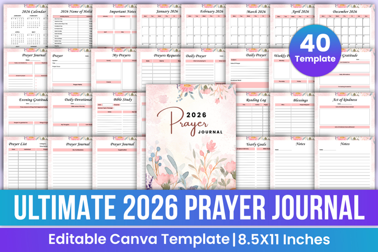 Ultimate 2026 Prayer Journal Canva Template