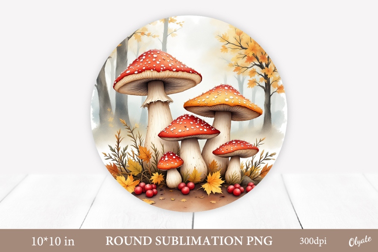 Mushrooms Sublimation, Autumn Forest Round Sign PNG