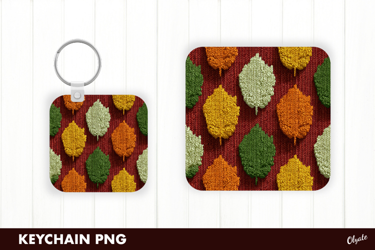 Crochet Autumn Leaves Square Keychain PNG