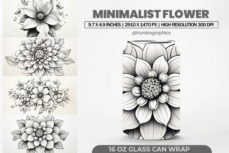 Minimalist Flower Glass Can Wrap,16 Oz Tumbler Sublimation
