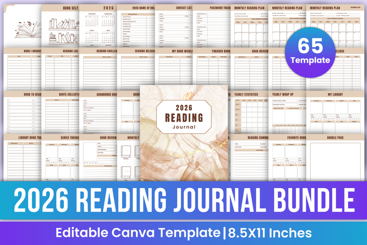 2026 Reading Journal Bundle Canva Templates
