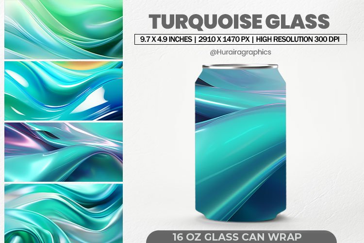 Turquoise Glass Can Wrap,16 Oz Tumbler Sublimation