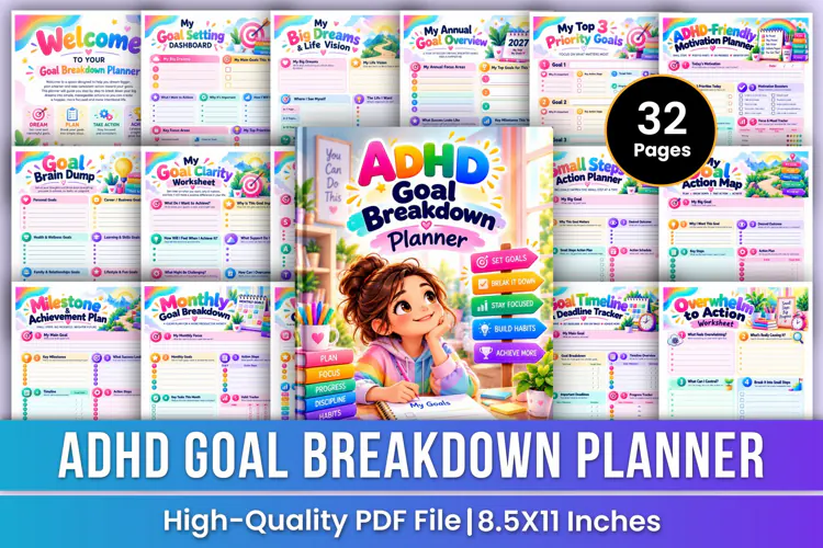 ADHD Goal Breakdown Planner | Goal Setting, Focus, Action