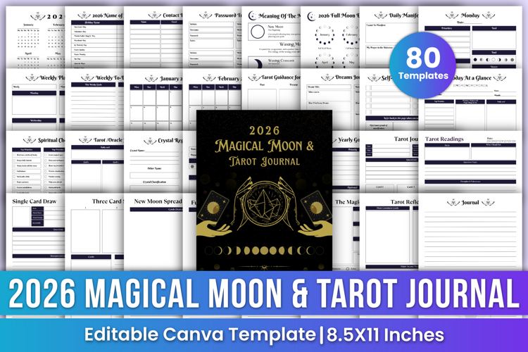 2026 Magical Moon & Tarot Journal Canva Templates