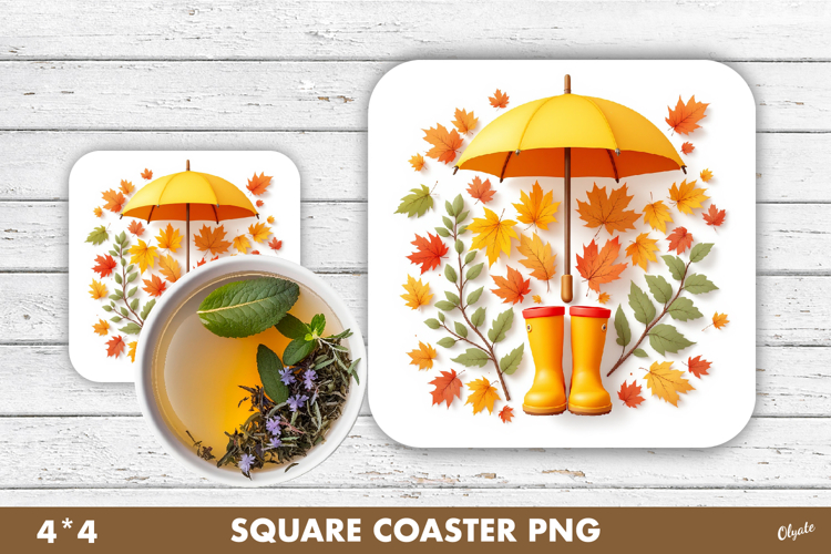 Umbrella Coaster PNG, Fall, Autumn Coaster Sublimation PNG