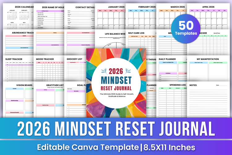2026 Mindset Reset Journal Canva Templates