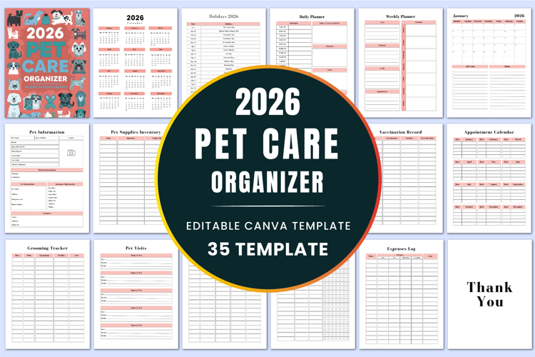 2026 Pet Care Organizer Canva Templates