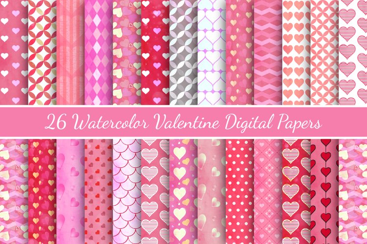 26 Watercolor Valentines Digital Papers