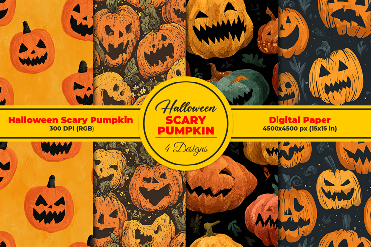 Halloween Scary Pumpkin Seamless Pattern and Digital Paper