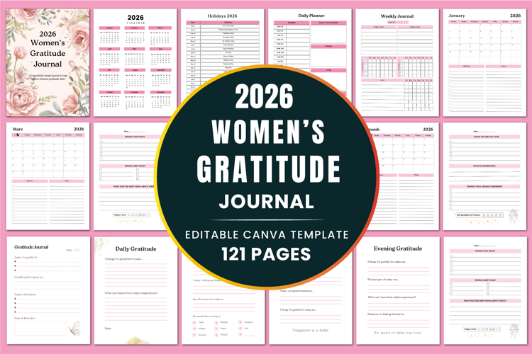 2026 Women’s Gratitude Journal Canva templates