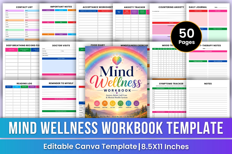 Mind Wellness Workbook | Mental health & Healing Canva Kdp