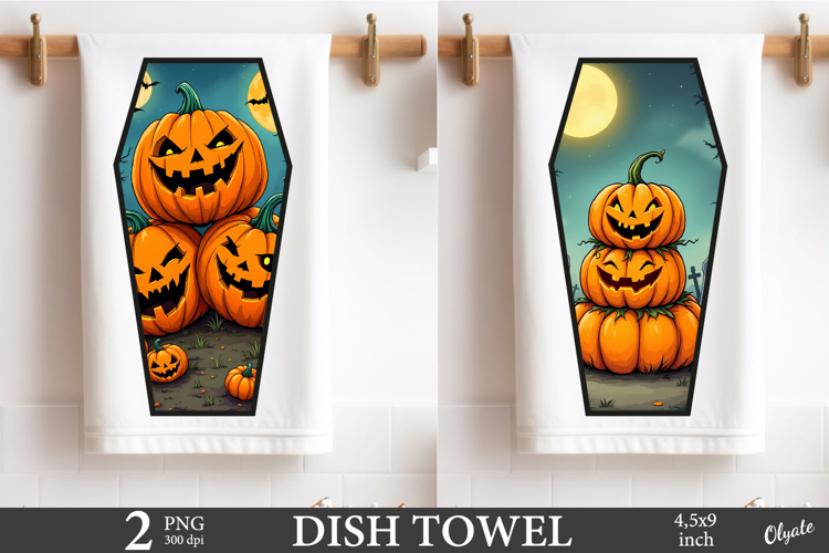 Monster Pumpkin Dish Towel Coffin Sublimation PNG