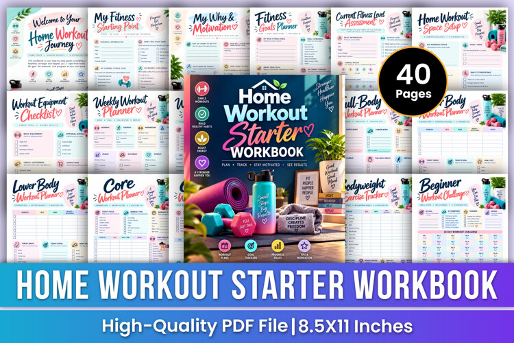 Home Workout Starter Workbook | Workout Planning, Exercise example image 1