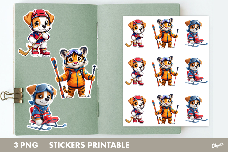 Sport Animal Stickers PNG, Winter Sport Stickers PNG
