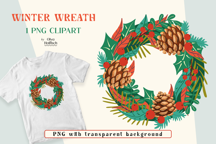 Christmas Wreath PNG. Winter Pine Cones Wreath Clipart