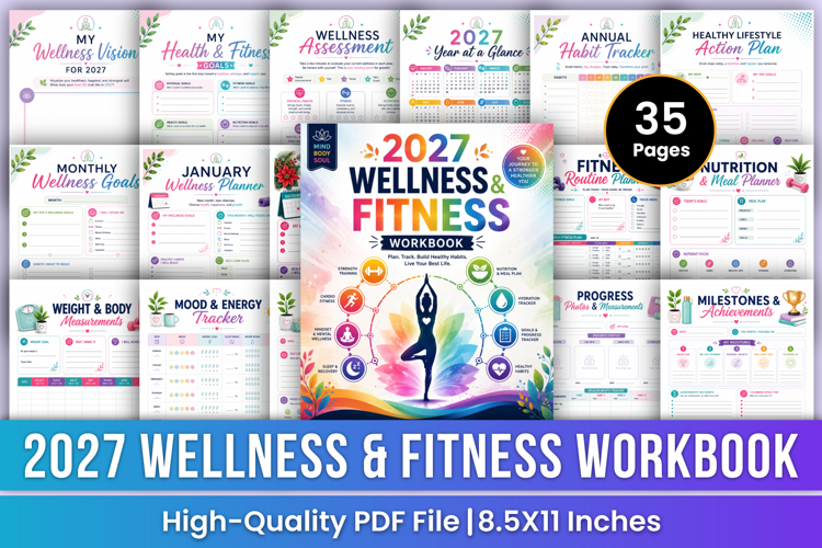 2027 Wellness & Fitness Workbook | Healthy Lifestyle Planner