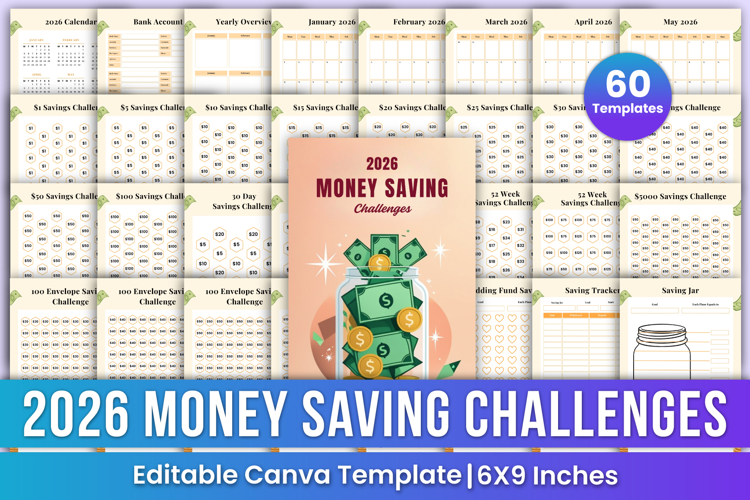 2026 Money Saving Challenges Book Canva Template