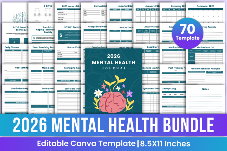 2026 Mental Health Journal Bundle Canva Template