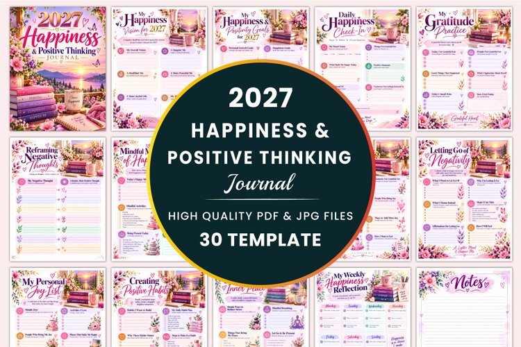 2027 Happiness & Positive Thinking Journal Kdp interiors example image 1