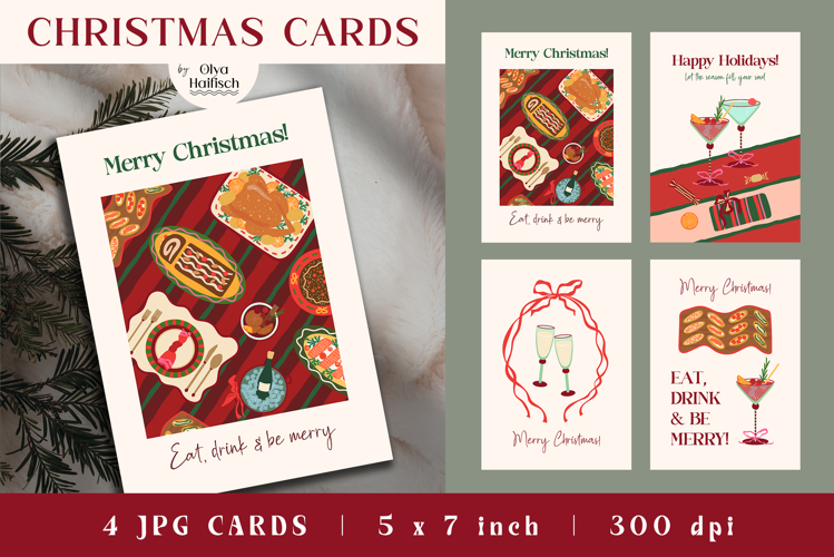 Merry Christmas Cards. Festive Happy Holidays Greeting Cards