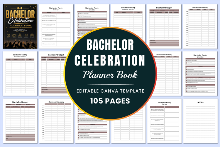 Bachelor Celebration Planner Book Canva templates