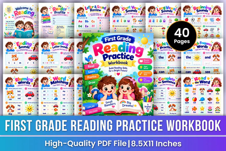 First Grade Reading Practice Workbook | Phonics, Sight Words