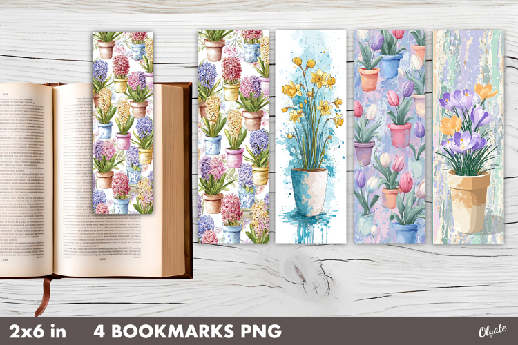 Watercolor Spring Flower Bookmark PNG
