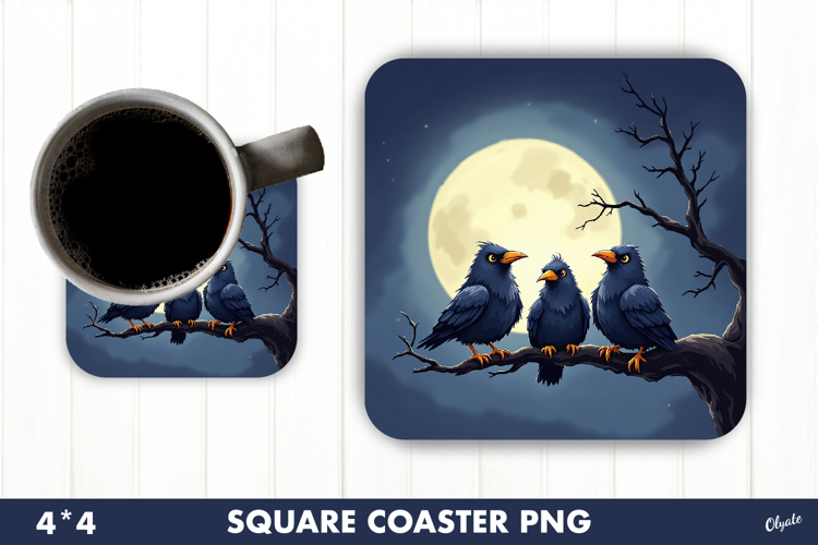 Crow with Moon Coaster. Halloween Coaster Sublimation