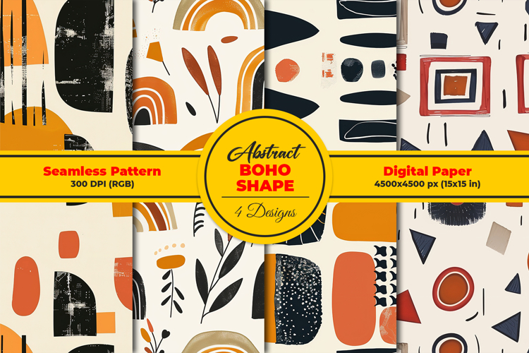 Abstract Boho Shape Seamless Pattern and Digital Paper Desig