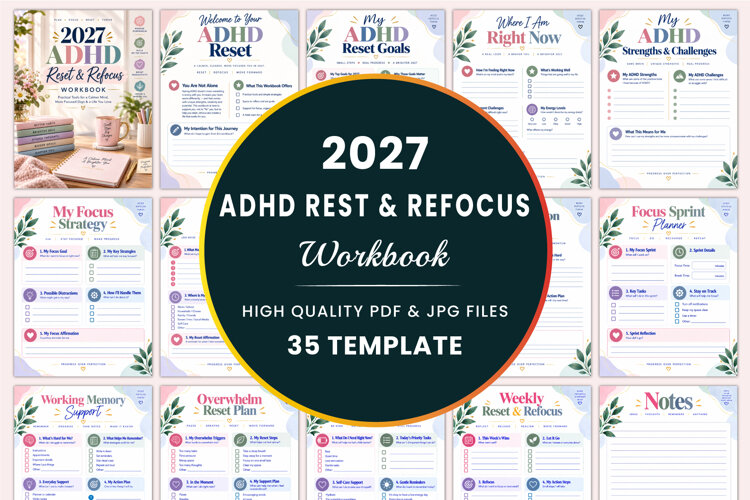 2027 ADHD Reset & Refocus Workbook Kdp interiors example image 1