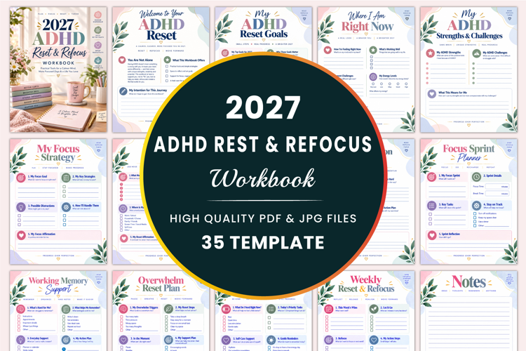2027 ADHD Reset & Refocus Workbook Kdp interiors