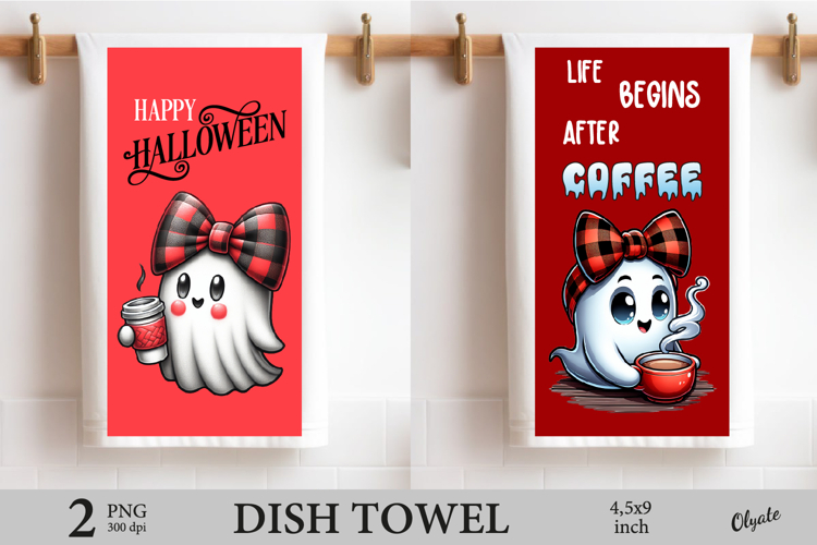 Halloween Dish Towel Sublimation PNG, Ghost PNG
