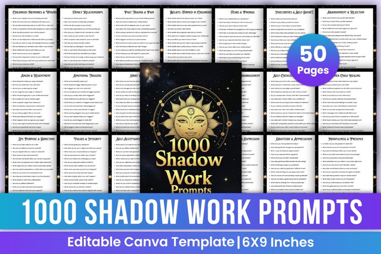 1000 Shadow Work Prompts Canva Template