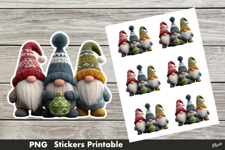 Knitting Gnome Sticker PNG. Christmas Gnome Stickers PNG