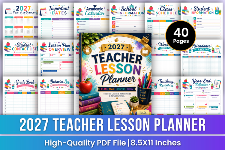 2027 Teacher Lesson Planner | Classroom Organizer