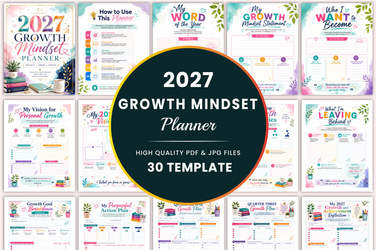 2027 Growth Mindset Planner Kdp templates example image 1