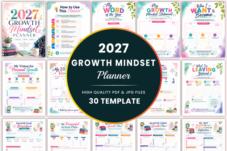 2027 Growth Mindset Planner Kdp templates