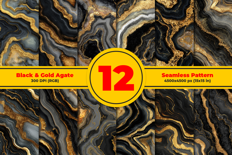 Black and Gold Agate Seamless Pattern and Digital paper