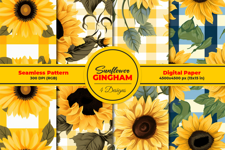 Sunflower Gingham Seamless Patterns Background