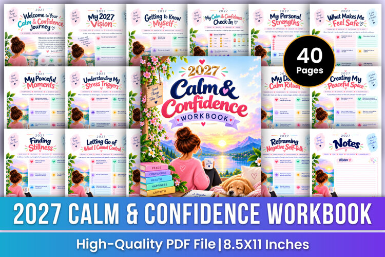2027 Calm & Confidence Workbook | Self-Reflection, Emotional example image 1